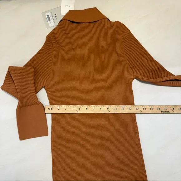 A.L.C. Eleanor Ribbed Knit Button Front Dress Rust Brown Size M - Picture 9 of 13